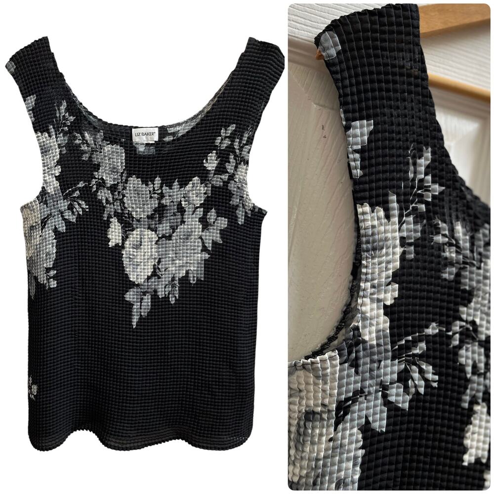 Y2K Liz Baker Floral Print Lightweight Textured Pleated Tank Top Size 16